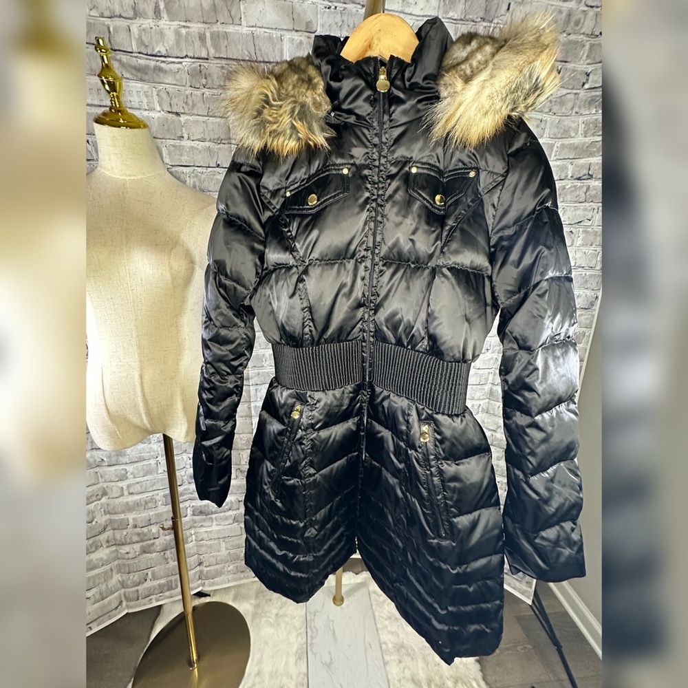 Laundry By Shelli Segal Black Puffer Jacket with Faux Fur